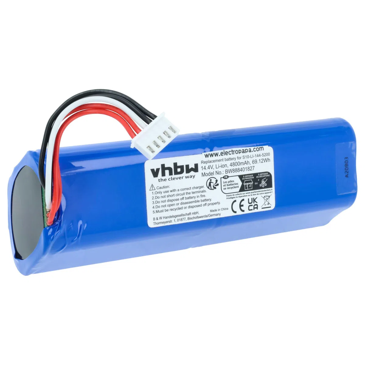 vhbw batteria sostituisce Ecovacs S10-Li-144-6800, S10-Li-144-5200, 201-1913-4200, 201-1913-4201 per aspirapolvere (4800mAh, 14,4V, Li-Ion)