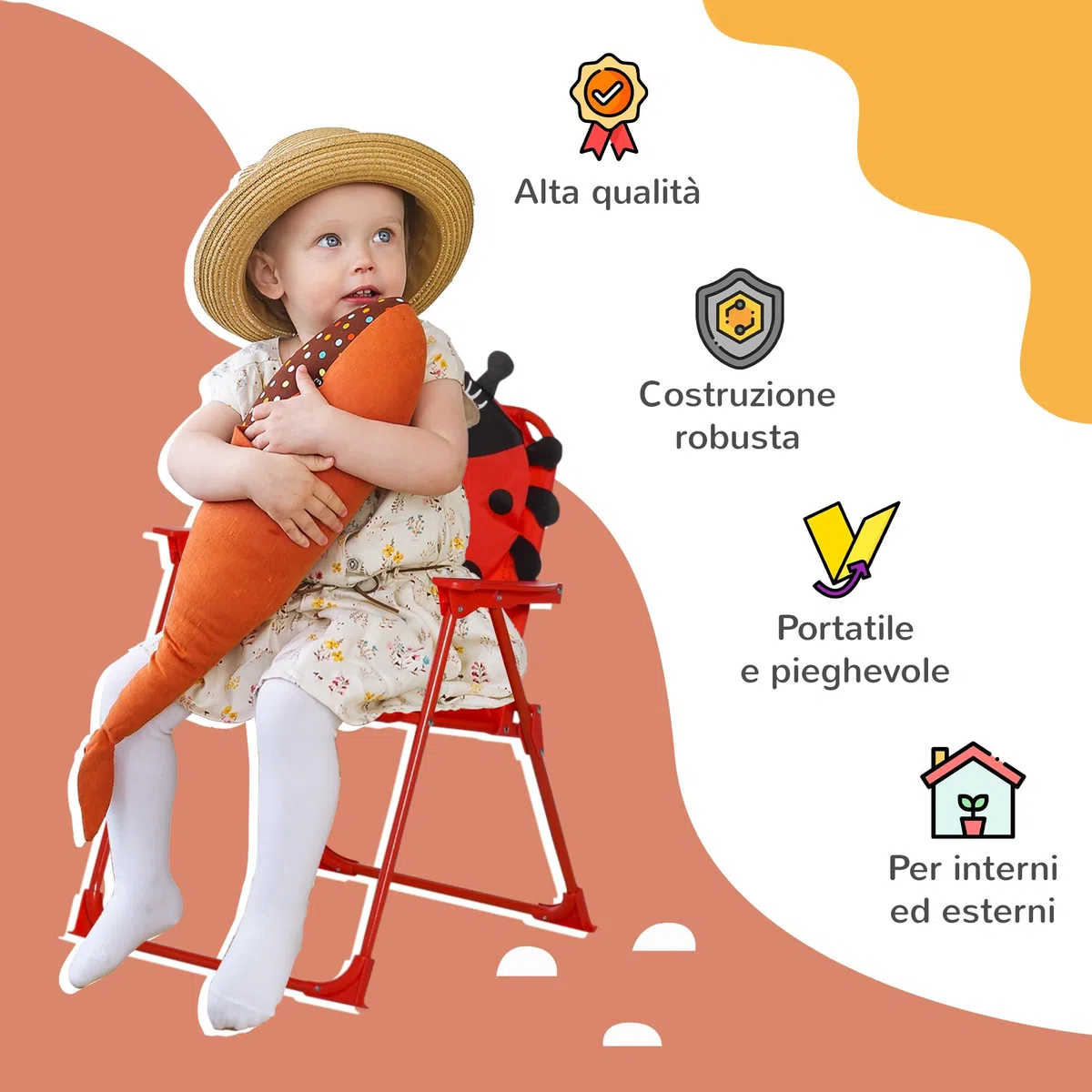 Outsunny Tavolo da Picnic per Bambini, Set Tavolo e Sedie con 2 Sedie Pieghevoli e Ombrellone Removibile, Tema Rana, Set da Esterno per Giardino, Patio, Rosso