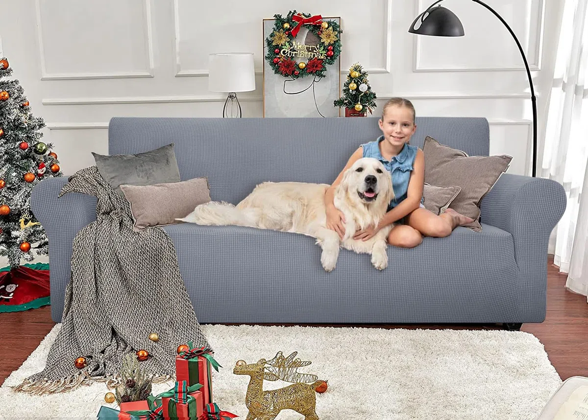 Ystyle Copridivano 3 Posti Con Braccioli, Universale Sofa Cover Antigraffio Gatto, Pesante Fodere Copridivani Elasticizzato, Copripoltrona Antimacchia Lavabile Antiscivolo, Grigio Chiaro