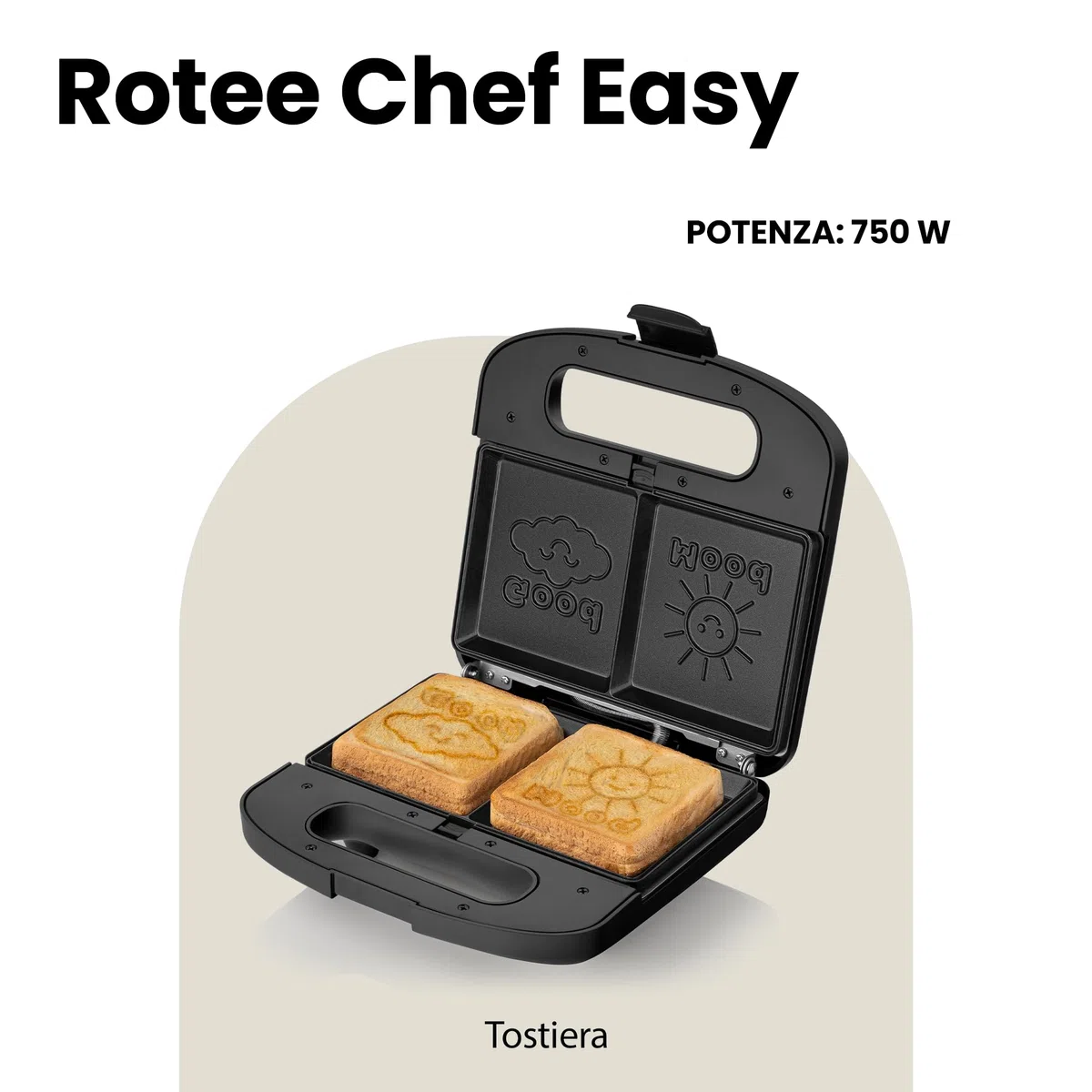 ZEEGMA ROTEE CHEF EASY Tostiera Multifunzione 750 W 5 in 1, per Toast Pane Waffles Panini Biscotti Griglia, Tostapane, Piastre antiaderenti Protezione dal Surriscaldamento