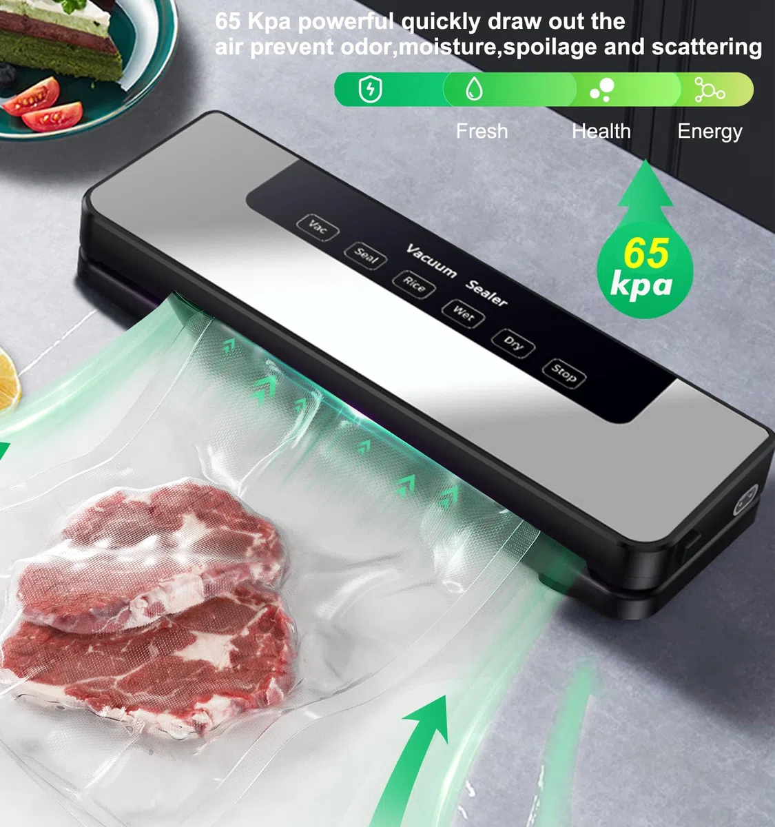 Macchina Sottovuoto per Alimenti Professionale 65 kpa Hilifix, Con sigillo più lungo da 30mm Sigillatore sottovuoto per alimenti freschi sia secchi che umidi, buste per aspirare inclusi