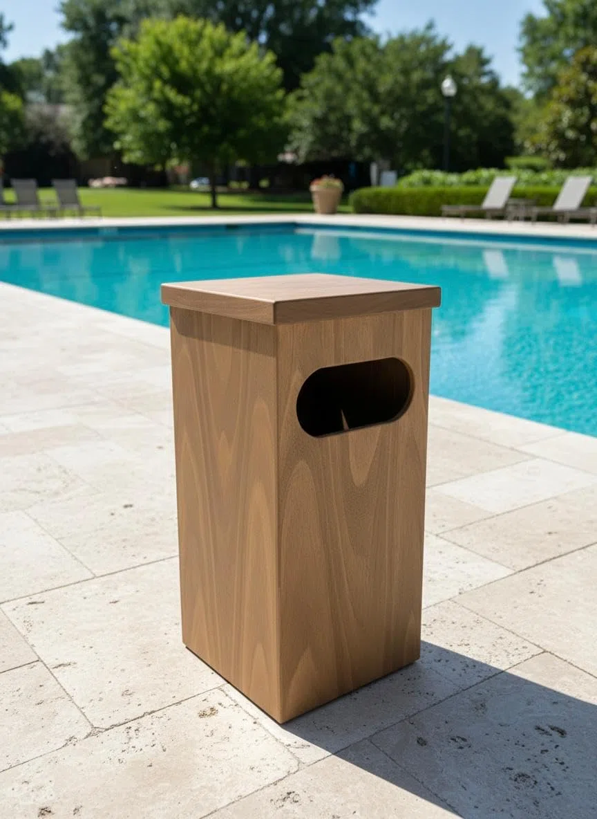 Pattumiera secchio bidone in legno portabusta sacchetto spazzatura cestino con coperchio gettacarte arredamento per esterno parco piscina condominio arredo raccolta differenziata 40x40x80h cm