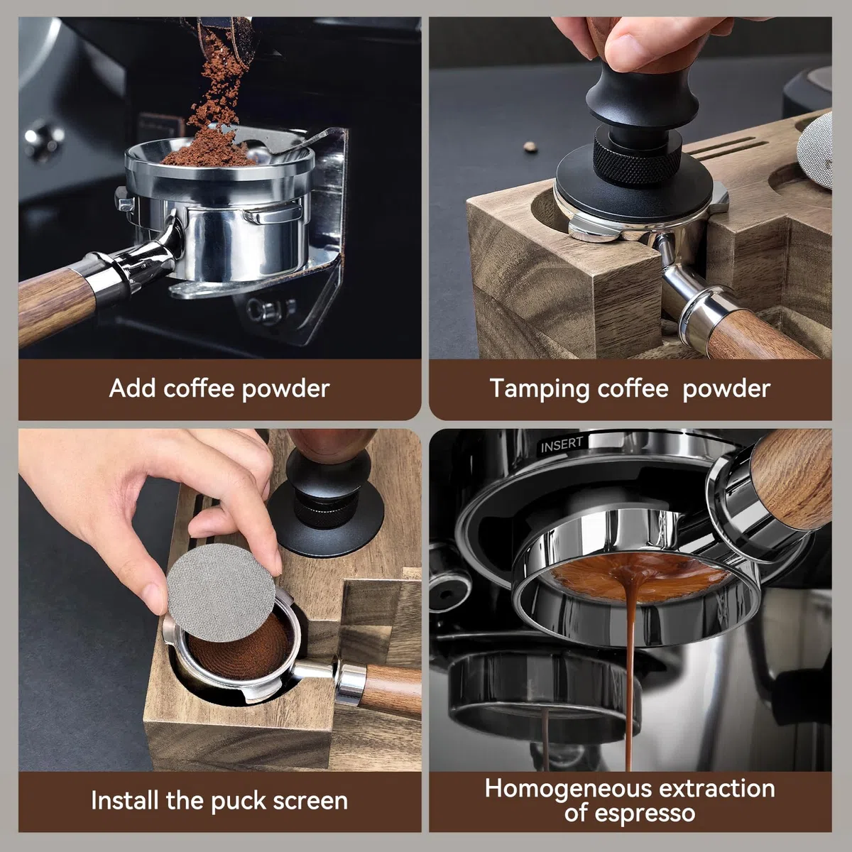 VINATO Portafiltro Senza Fondo 51mm - Cestello in Acciaio Inox con Manico in Noce - Compatibile con DeLonghi EC680/EC685/EC885/EC890 (3 Orecchie)