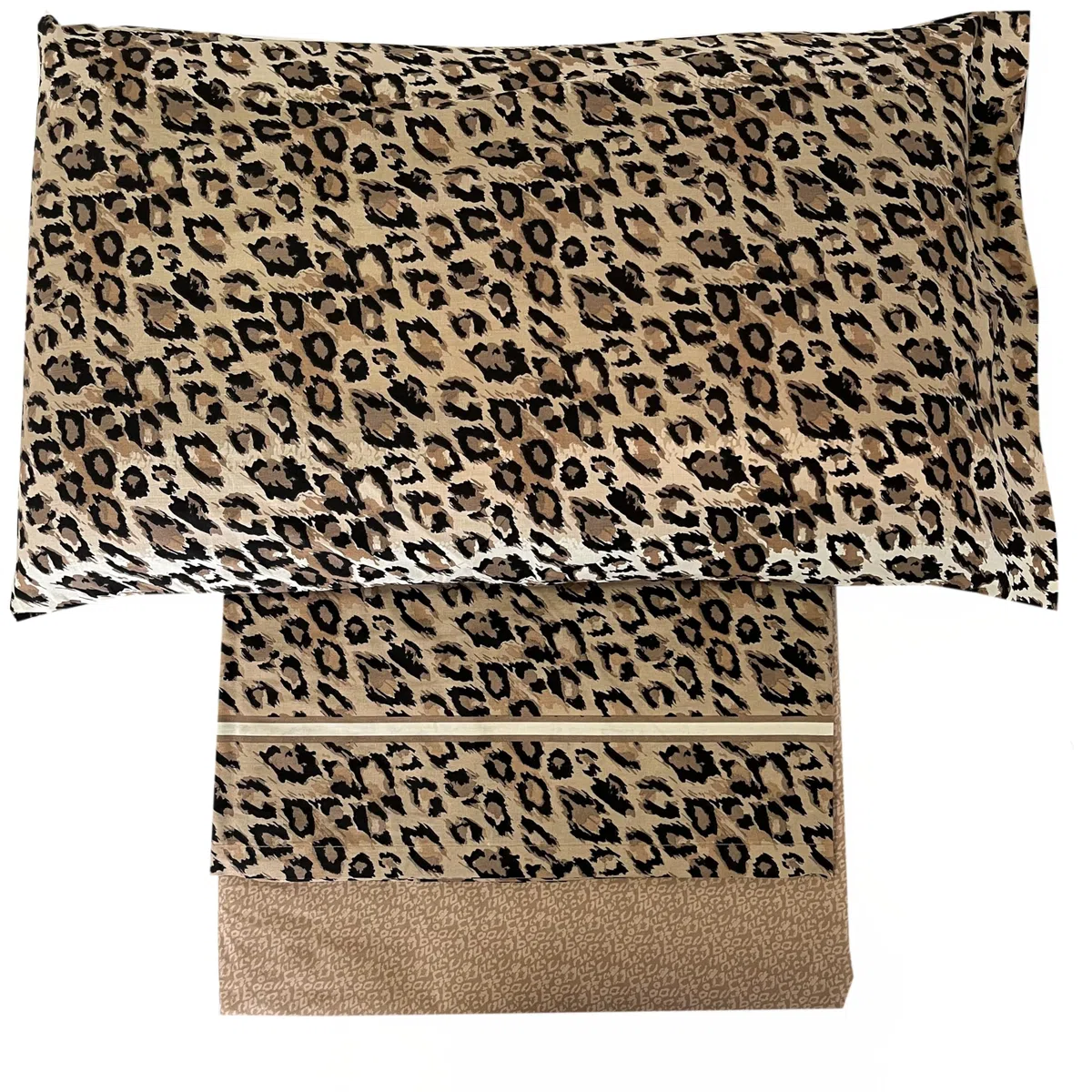 Completo Lenzuola 100% Cotone Matrimoniale due piazze Animalier Maculato Marrone