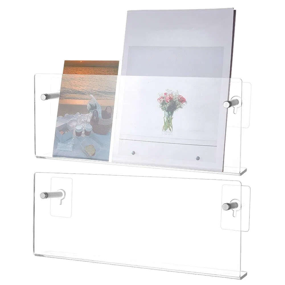 UNICRAFTALE 2 Pezzi Porta Riviste In Acrilico Trasparente Espositore A Parete Galleggiante Scaffale Libri Appeso Regolabile Per Ufficio Casa