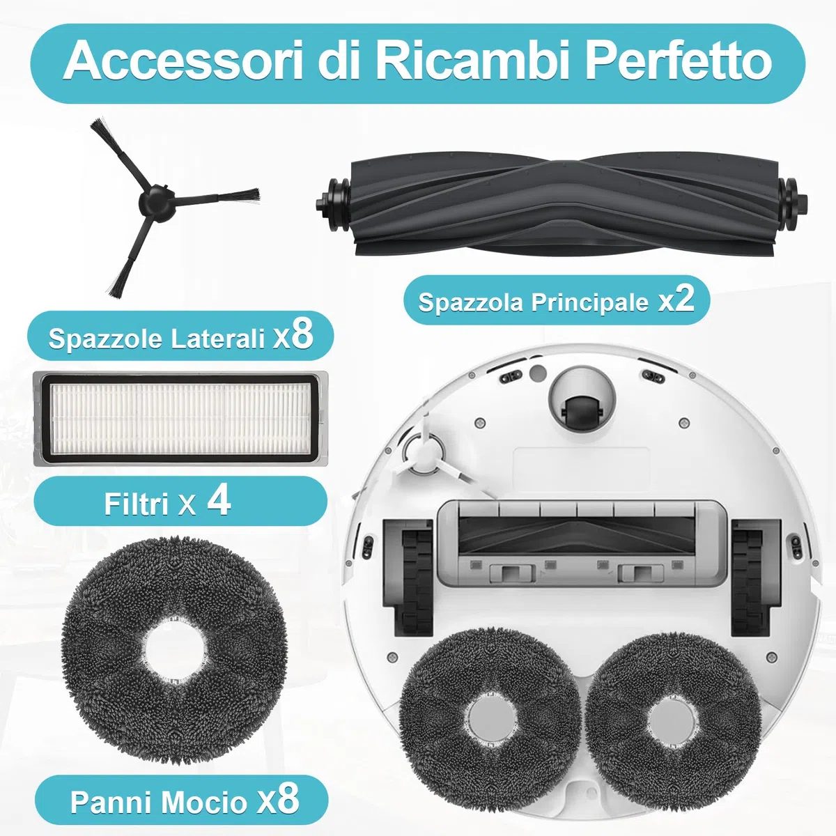 L10s Pro Gen 3 Kit Accessori Ricambi per Dreame L10 Prime / L10s Plus / L10s Pro Gen 2/ L10s Ultra Ricambio per Xiaomi X20 Plus 2 Spazzola Principale 8 Panni Mocio 4 Filtri 8 Spazzole Laterali