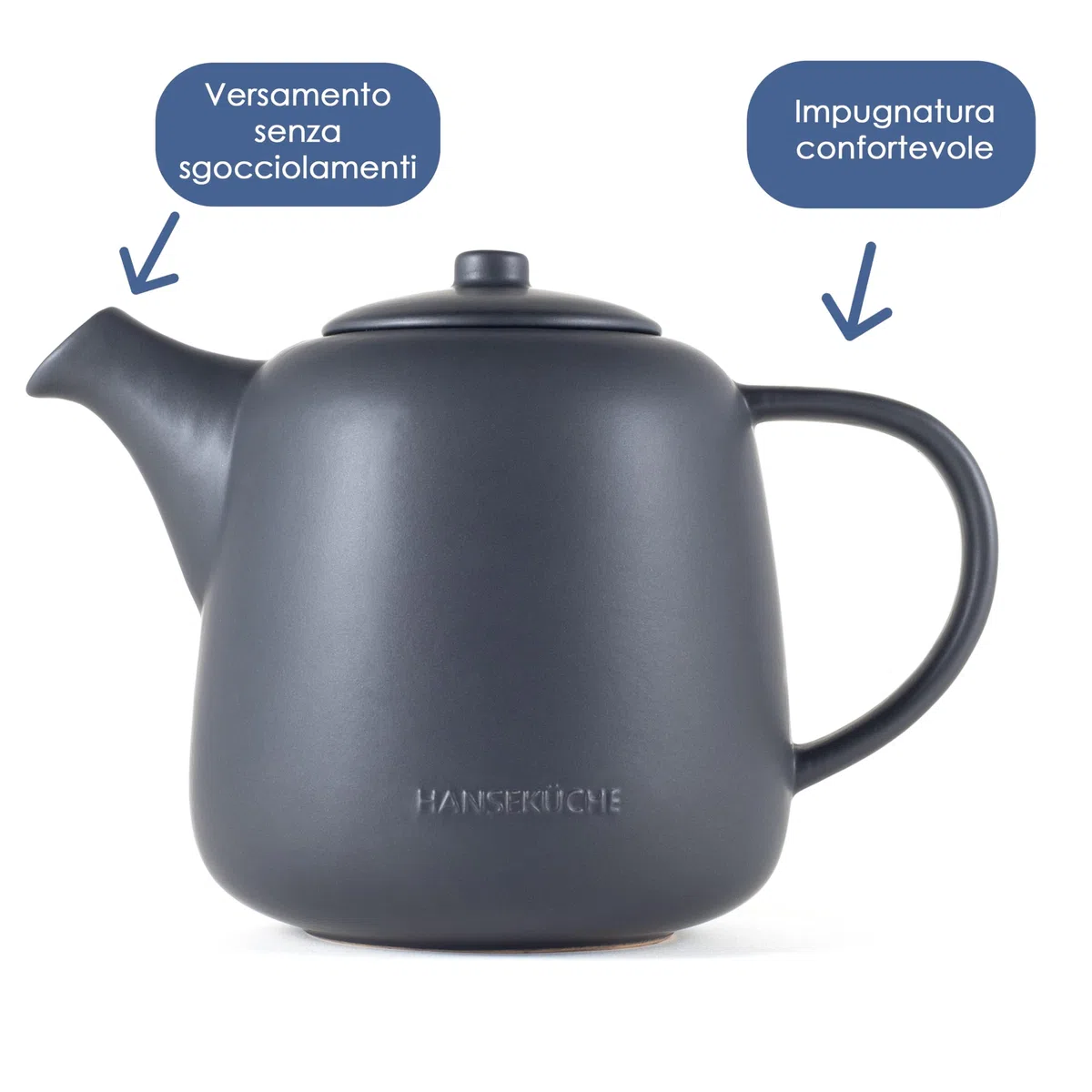 Hanseküche Teiera in Porcellana (1,3L) - Alta Qualità Con Inserto per Colino in Acciaio Inox 304 - Design in Ceramica per Tè e Bustine
