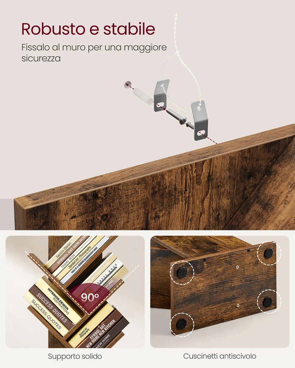 VASAGLE Libreria Scaffale ad Albero a 9 Ripiani, Salvaspazio, Libreria Verticale, per Camera da Letto Soggiorno Studio Ufficio, Marrone Vintage LBC11BX