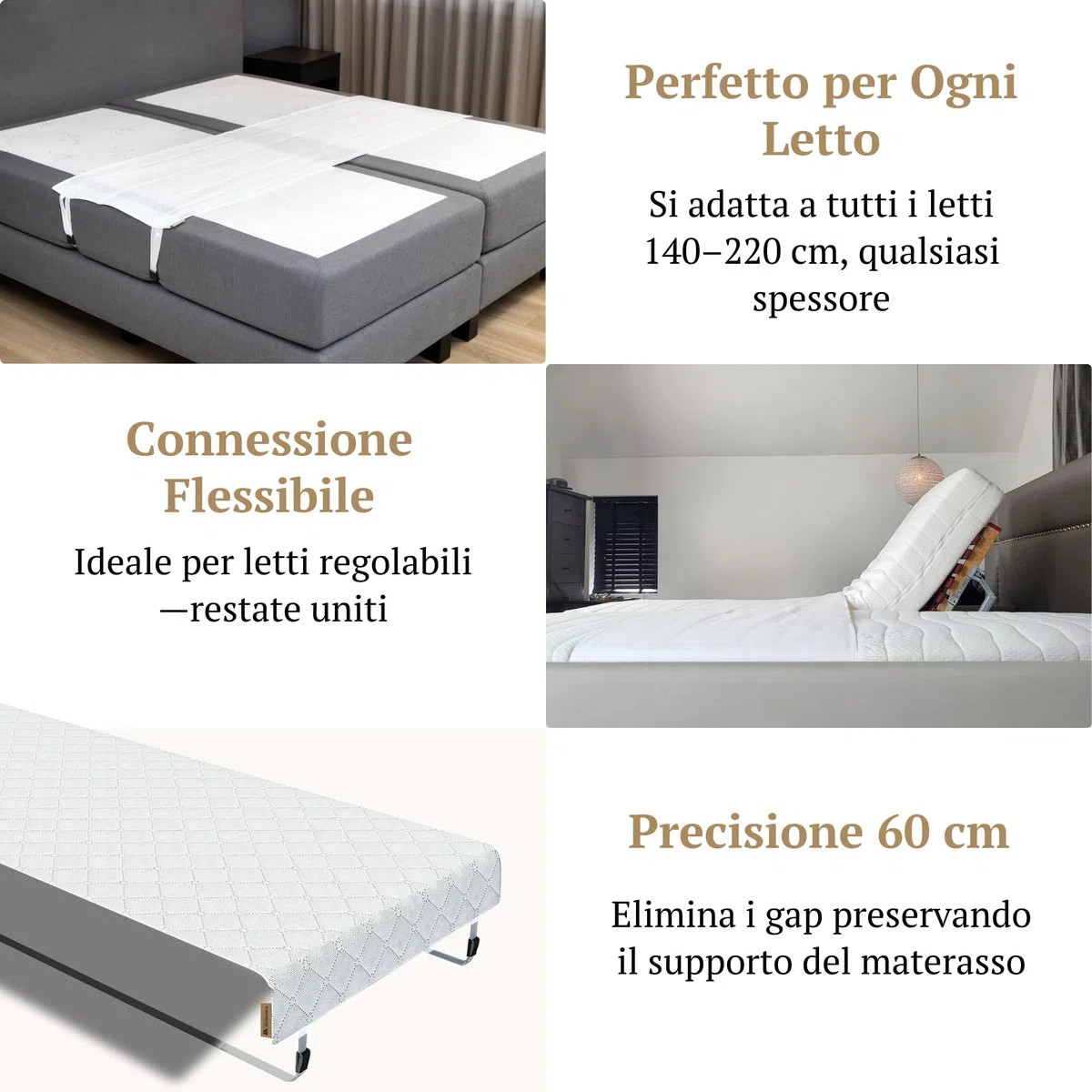 Bedbinder DeLuxe Unisci Materassi Singoli in Matrimoniale - Fascia per Unire Due Materassi Singoli 80 cm - Ferma Materasso per Rete a Doghe e Blocca Materasso - Giunzione Piatta e Invisibile