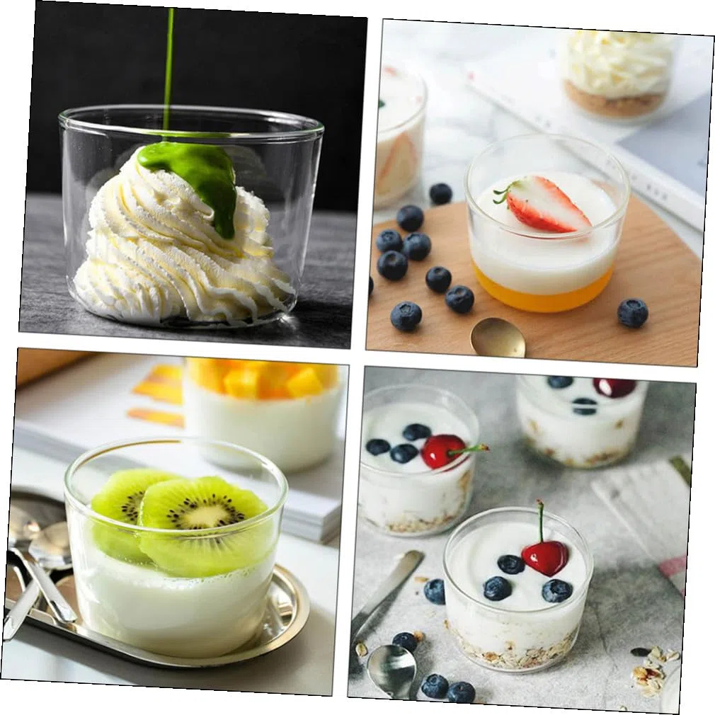 Coppette da Dessert Arrotondate in Vetro da 200 Ml, Bicchieri Multiuso per Mousse e Antipasti, Tazze Riciclabili Trasparenti per Buffet e Feste, Confezione da 4 Pezzi