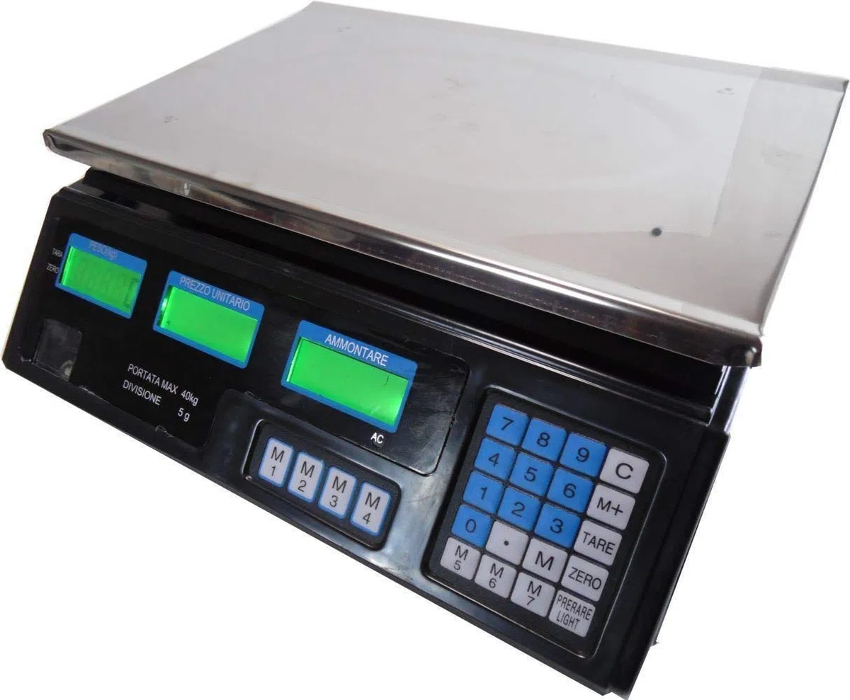 SQUADO Bilancia Elettronica Digitale Professionale da Banco per Alimenti Piatto in Acciaio Inox e Schermo LCD