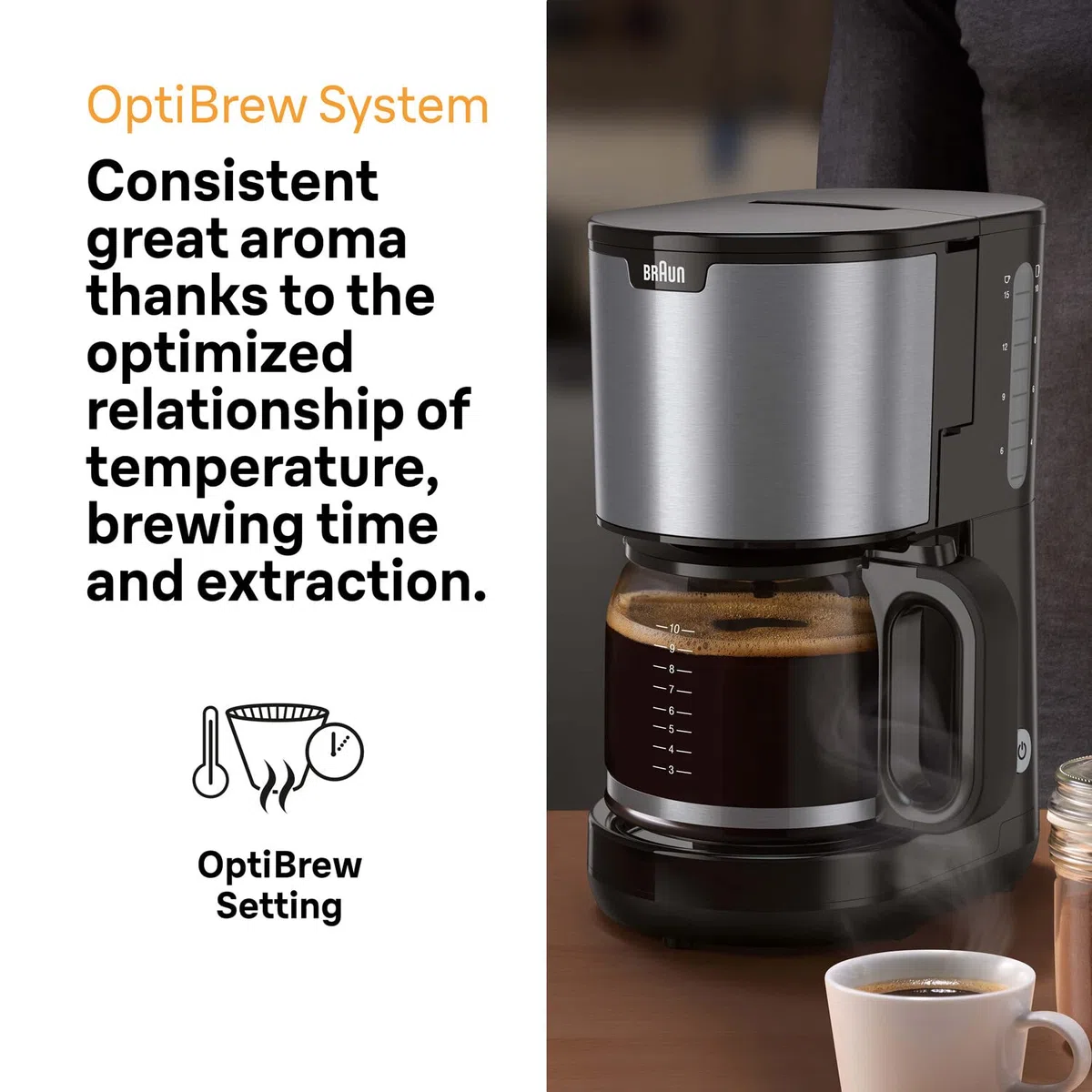 Braun Household PurShine KF 1500 BK - Macchina da caffè con filtro con caraffa in vetro per fino a 10 tazze, sistema OptiBrew, spegnimento automatico, 1000 Watt, colore: Nero