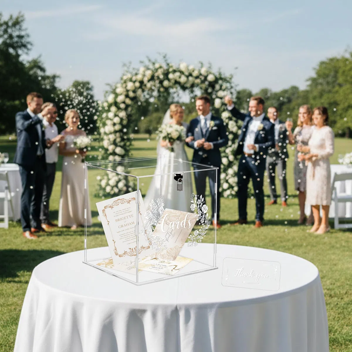 ECOSEAO Acrilico Scatola di Carte di Nozze, Scatola per Matrimonio con Serratura e Slot, Postale di Nozze Trasparente per Buste Regalo Nozze, per Matrimonio, Anniversario Festa di Compleanno