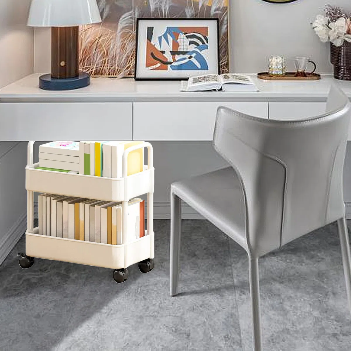 Carrellino Con Ruote Portatutto | Libreria Con Ruote 2 Ripiani | Carrello Portaoggetti Su Ruotes Per Cucina, Camera Da Letto, Bagno, Lavanderia