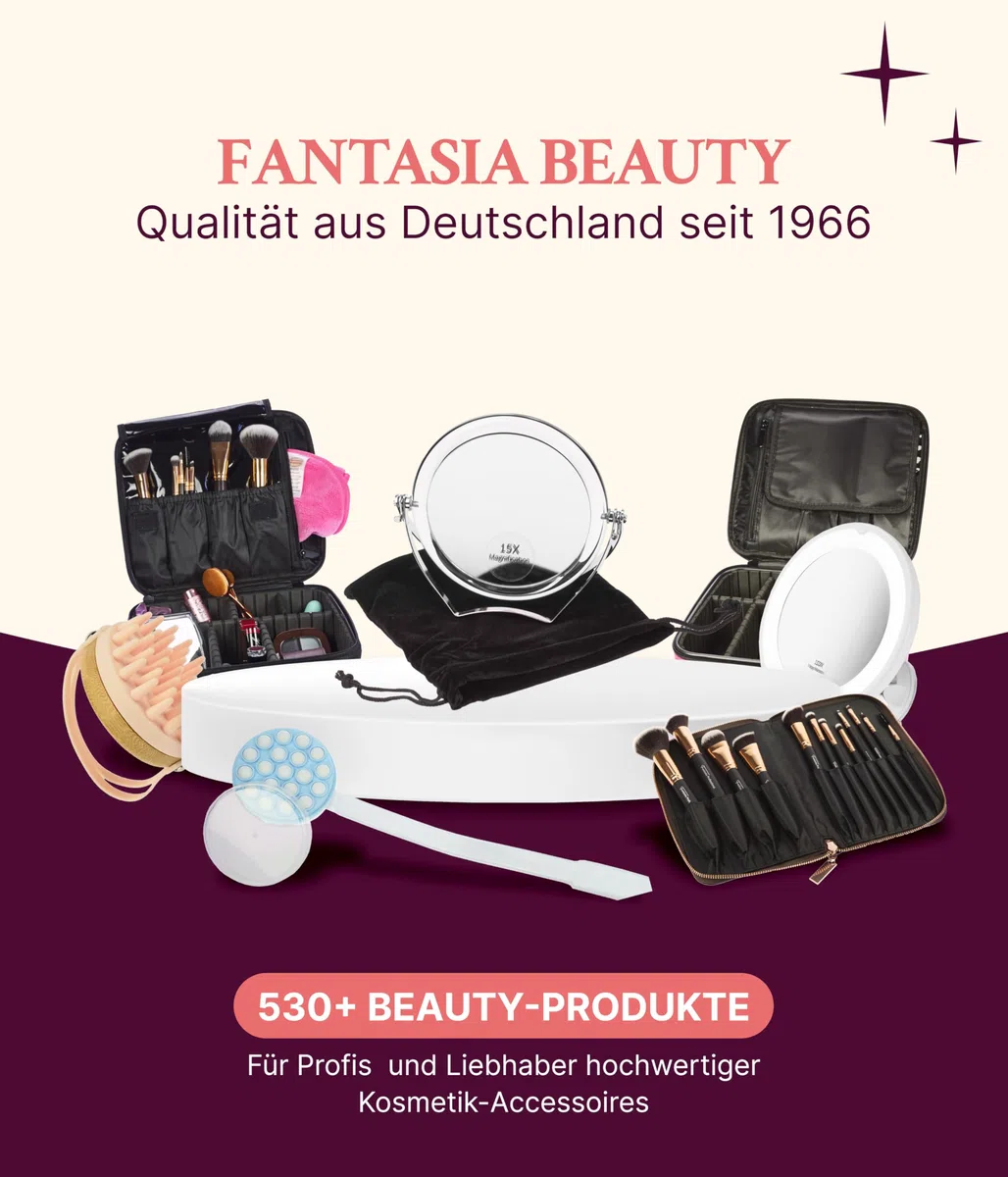 Fantasia - Specchio da viaggio in acrilico con staffa in metallo, pieghevole, con ingrandimento 15x, specchio a mano in argento, con supporto Ø 10 cm, altezza 12 cm, con custodia regalo