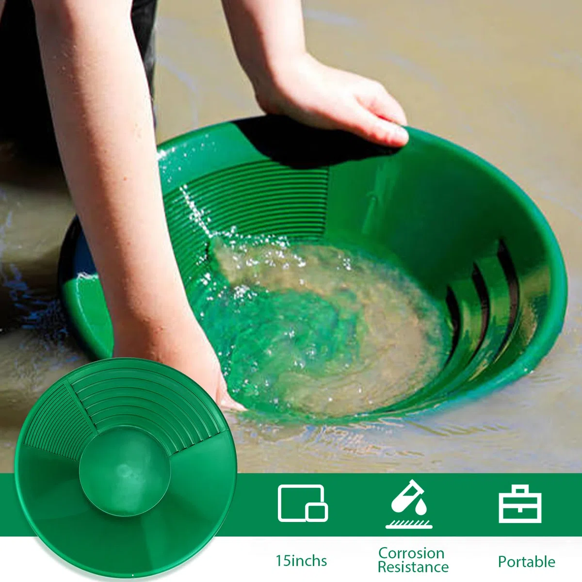 YSOOUA Gold Pan Kit Setaccio per Oro Bacino per la Ricerca dell'oro Gold Pan Kit Classificatore d'oro Ricerca Oro Pans Setaccio Accessori per sabbia oro miniere lavaggio manuale oro panning (Verde)