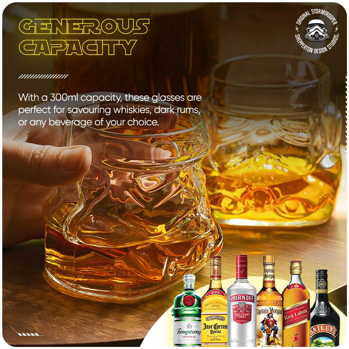ThumbsUp! Set di 2 bicchieri da whisky originali a forma di casco Stormtrooper trasparenti, per whisky, bourbon, scotch e gin, 300 ml ciascuno, set regalo perfetto per uomo