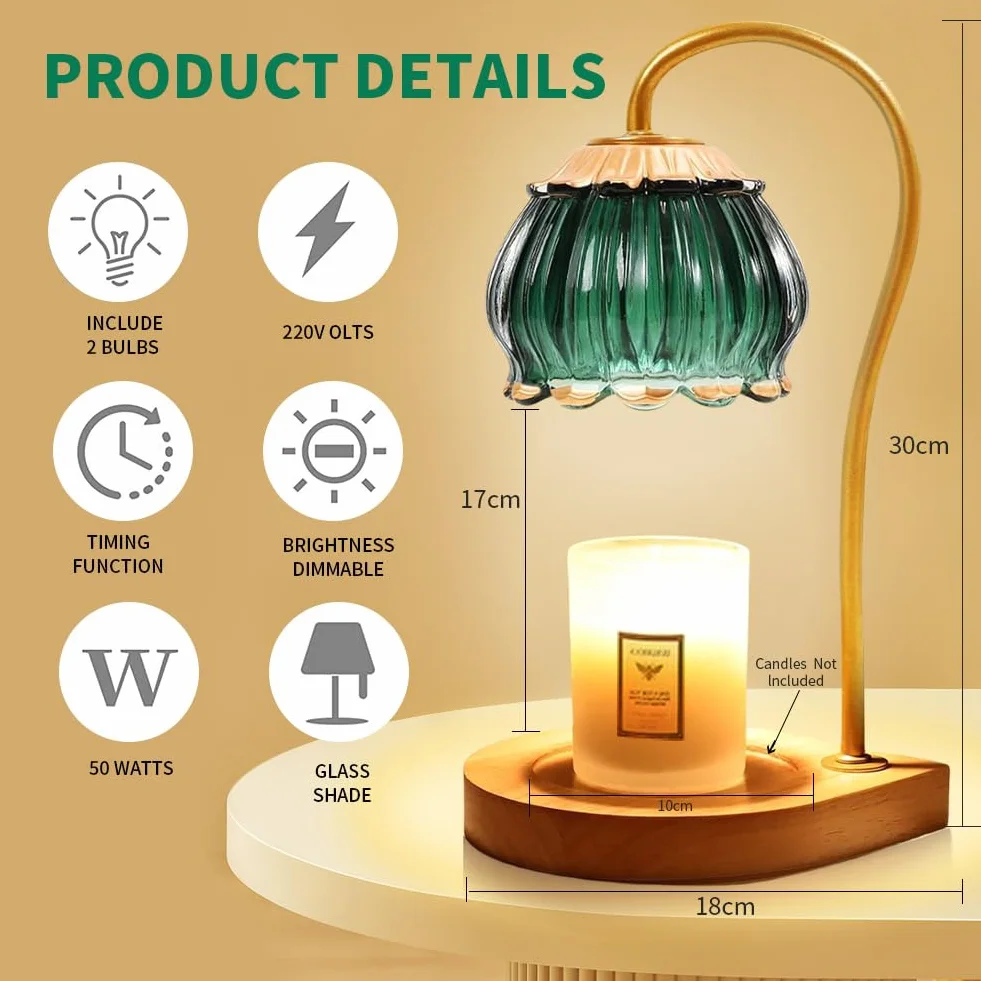 Lampada Scalda Candela a Luce Soffusa con Timer, Lampada Candela Elettrica con 2 Lampadine, Lampada Scaldacandele per Decorazione casa Camera da Letto